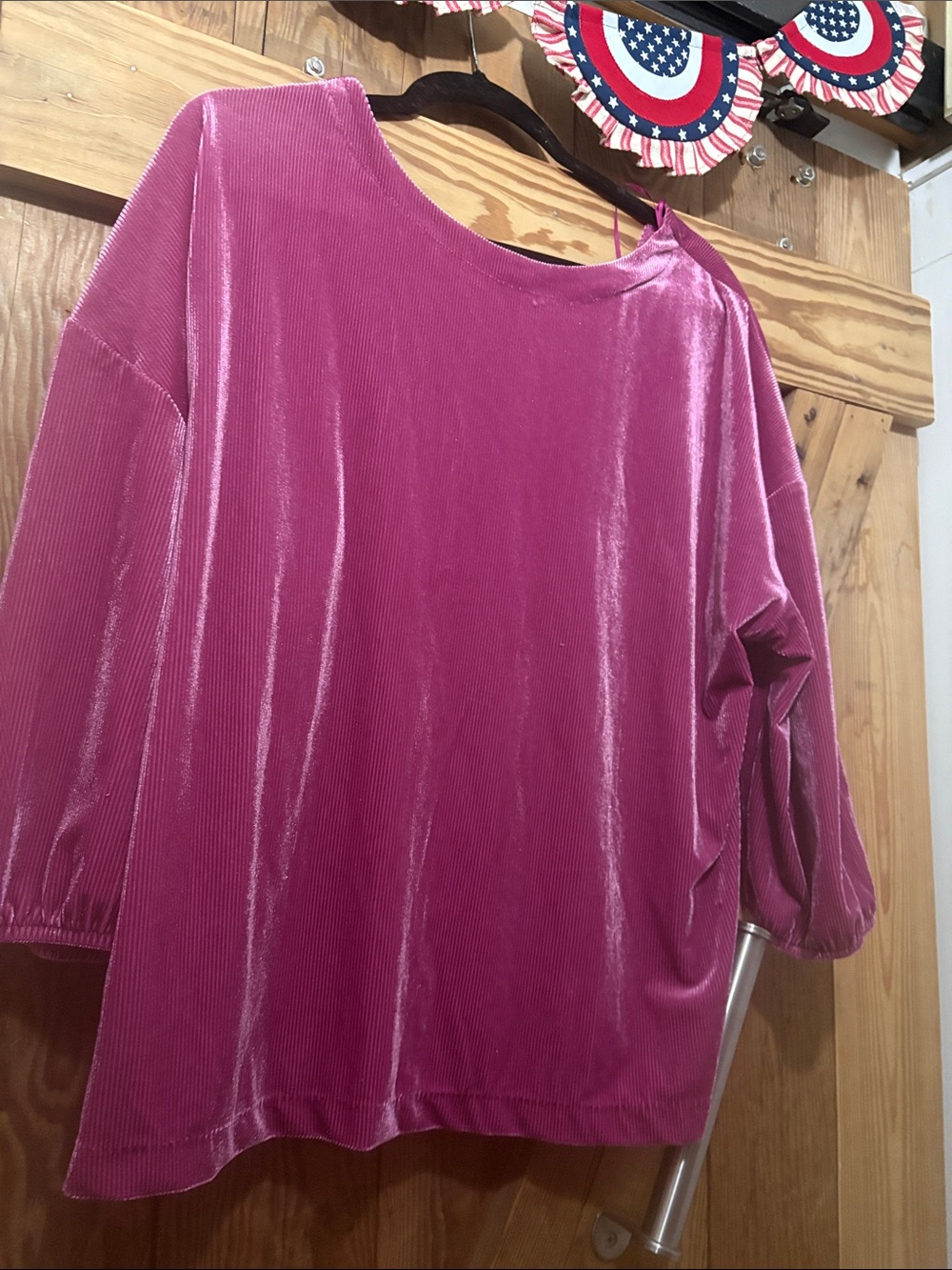 Women's Fuchsia Velvet V-Neck Top